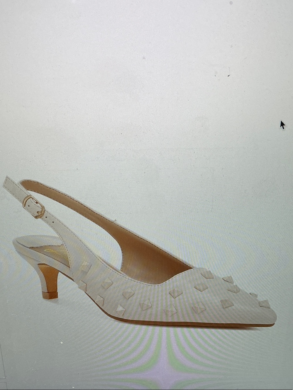 Studded Slingback Kitten Heel Pumps in Cream